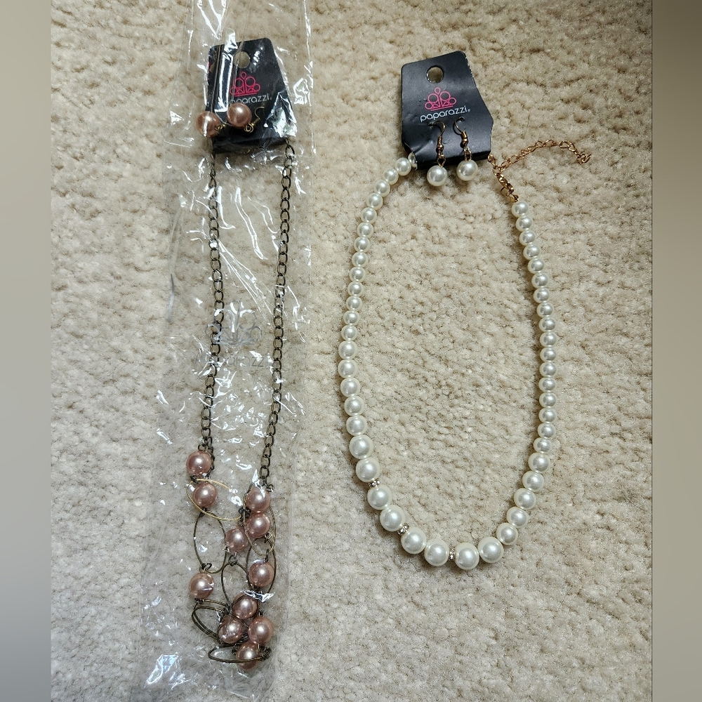 Set of two (2) Paparazzi Costume Pearl Necklace and Earrings Sets
